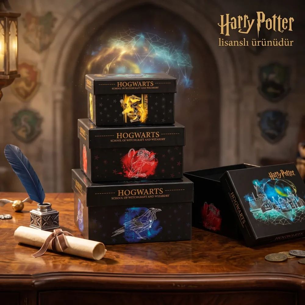 Harry Potter Lisanslı 3'lü Dekoratif Kutu Seti – Hogwarts Temalı Saklama Kutusu - Görsel 3