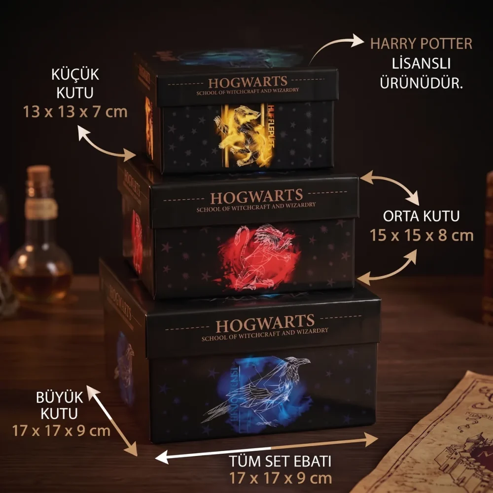 Harry Potter Lisanslı 3'lü Dekoratif Kutu Seti – Hogwarts Temalı Saklama Kutusu - Görsel 6