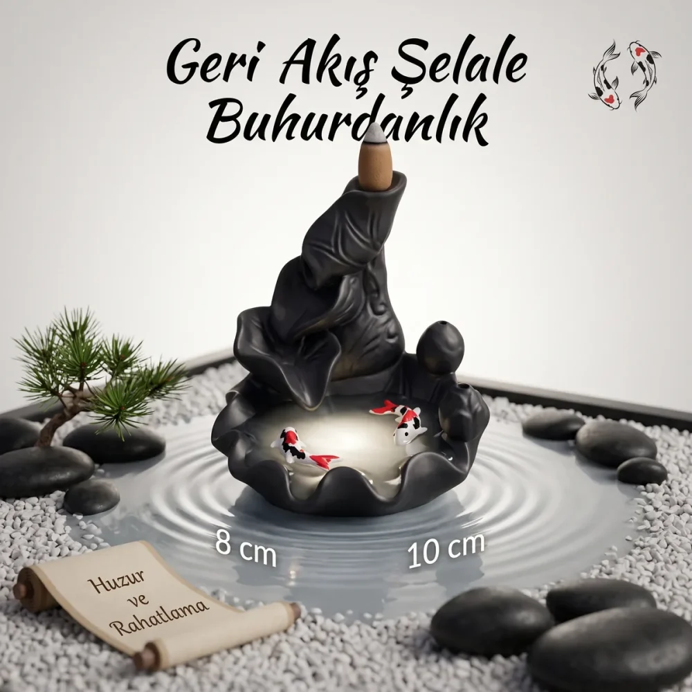 Koi Balığı Figürlü Geri Akış Tütsülük – Şelale Efektli Dekoratif Tütsülük - Görsel 2