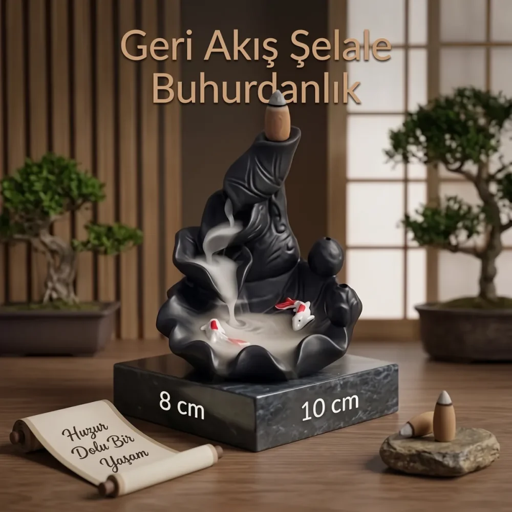 Koi Balığı Figürlü Geri Akış Tütsülük – Şelale Efektli Dekoratif Tütsülük - Görsel 3