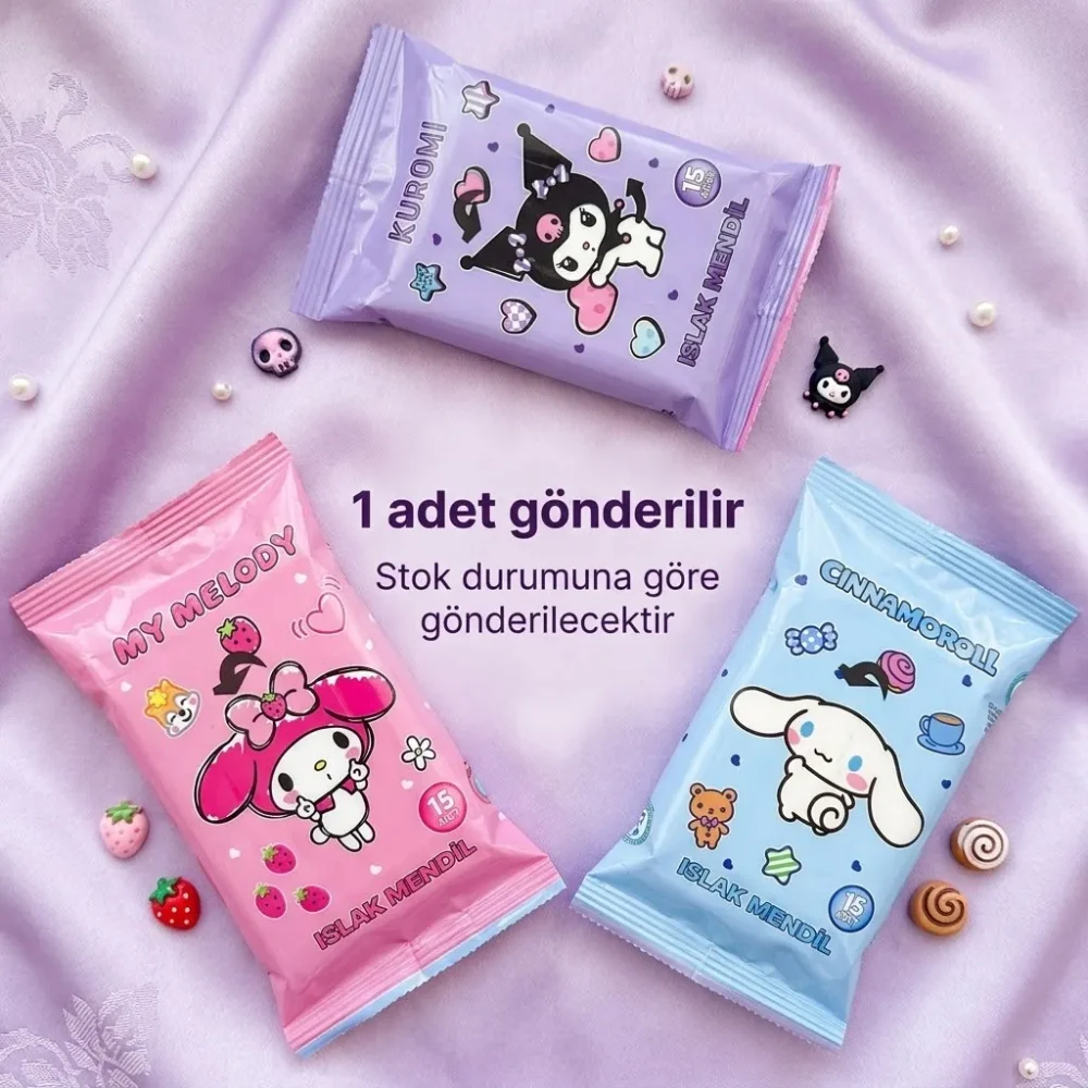 Kuromi Paket Islak Mendil – Sanrio Kuromi Desenli Cep Mendili - Görsel 4