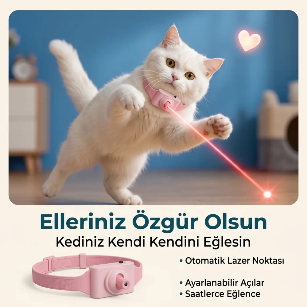 Lazer Işıklı Kedi Tasması – Ayarlanabilir Otomatik Lazer Oyuncaklı Tasma - Görsel 4