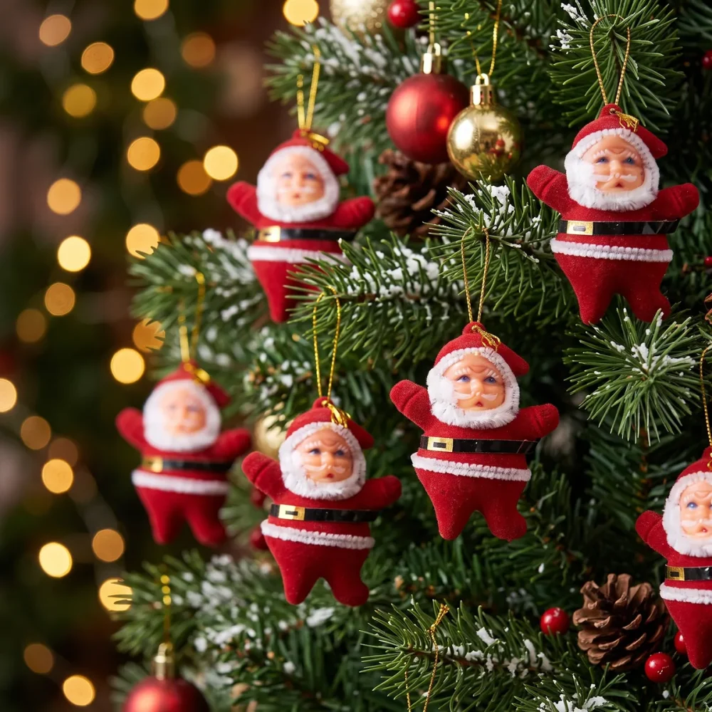 Noel Baba Yılbaşı Süsü 6 cm Kadife Kırmızı 6'lı - Görsel 2