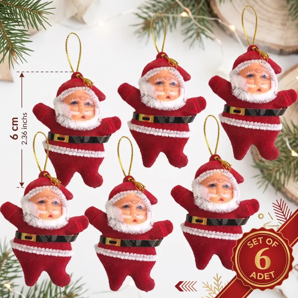 Noel Baba Yılbaşı Süsü 6 cm Kadife Kırmızı 6'lı - Görsel 3