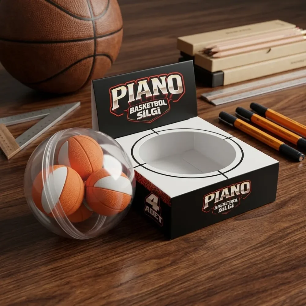 Piano Basketbol Topu Silgi – Kutulu Mini Basketbol Topu Şeklinde Silgi - Görsel 3