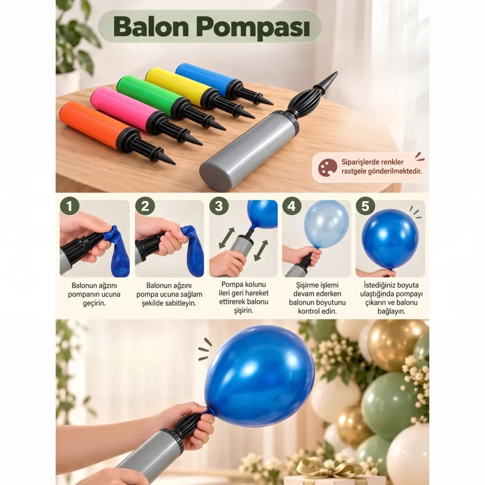 Renkli Balon Pompası – El Tipi Pratik Balon Şişirme Pompası - Görsel 3
