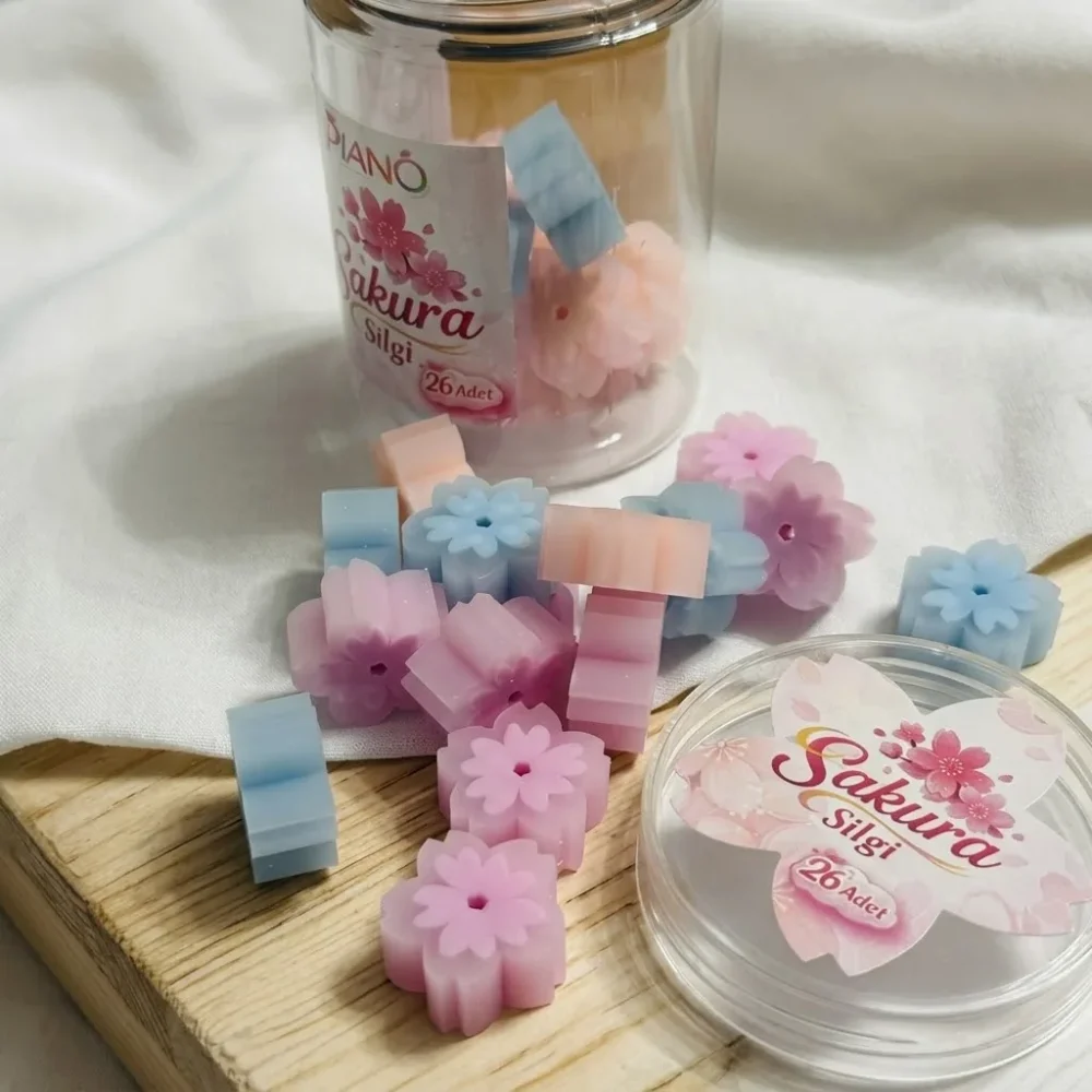 Sakura Kavanoz Silgi – Çiçek Şeklinde Mini Silgiler Kavanozda - Görsel 3
