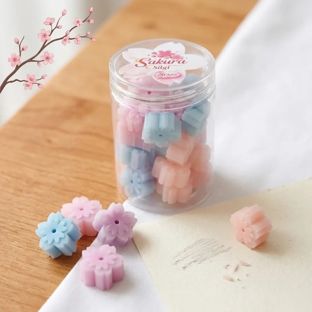 Sakura Kavanoz Silgi – Çiçek Şeklinde Mini Silgiler Kavanozda - Görsel 4
