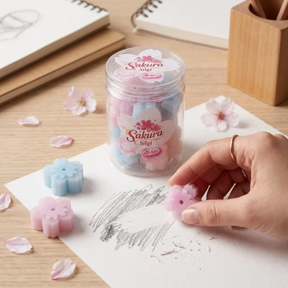 Sakura Kavanoz Silgi – Çiçek Şeklinde Mini Silgiler Kavanozda - Görsel 6