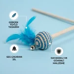 Toplu Tüylü Kedi Oltası – Tüy ve Top Uçlu Kedi Oyun Çubuğu
