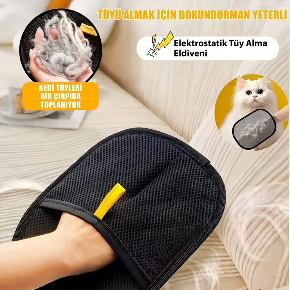 Tüy Alma Eldiveni – Pratik Evcil Hayvan ve Kıyafet Tüy Temizleme Eldiveni - Görsel 5